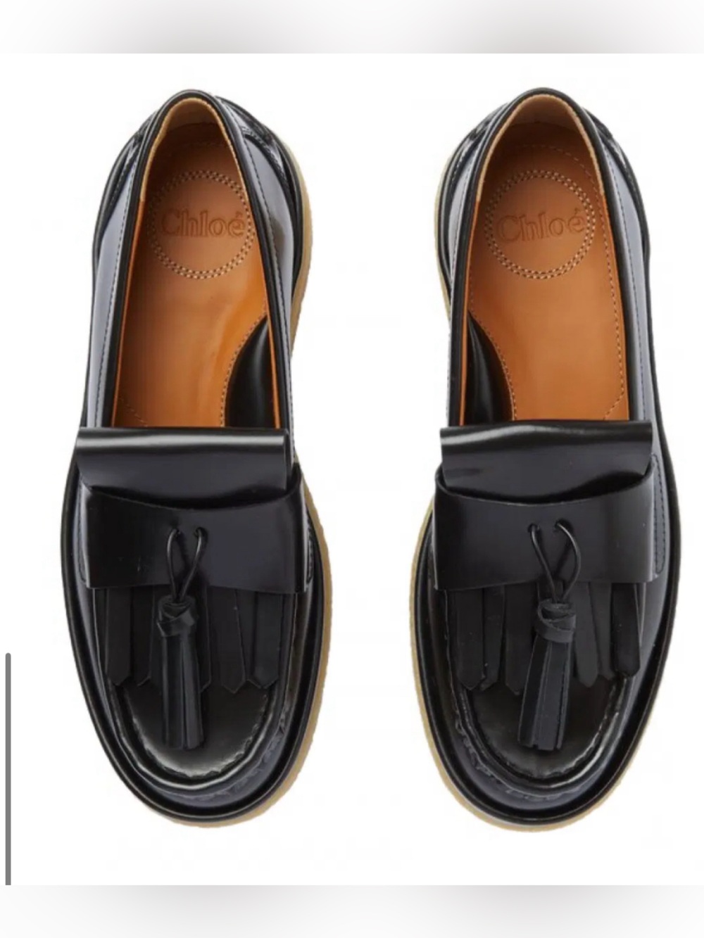 Chloe “Jamie” Black Leather Tassel Platform Loafers